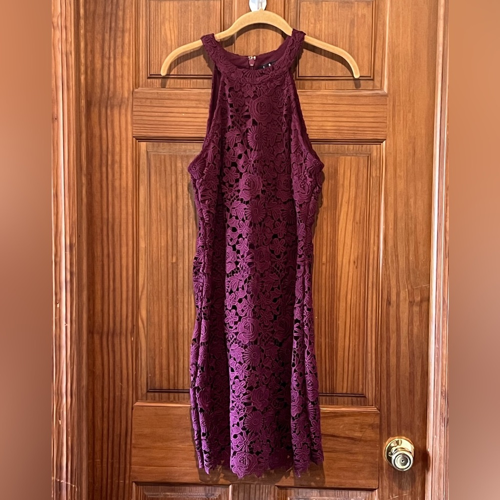 Formal form fitting burgundy embroidered dress